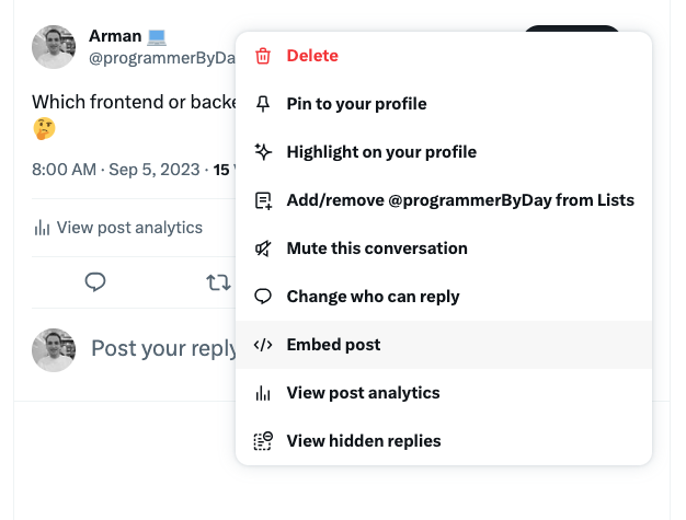 How to embed a tweet in GitHub Pages - Step 2
